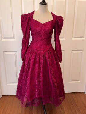 Vintage Lace Formal Dress 1980's Pirate McClintock Style Puff Sleeve